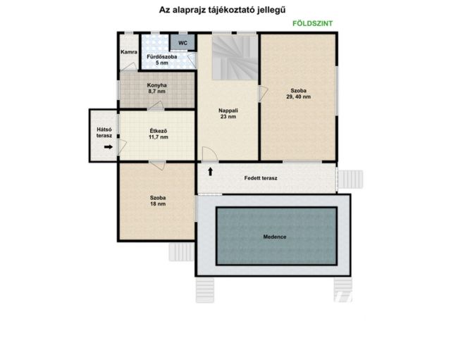 Két szint, tágas élettér és privát medence