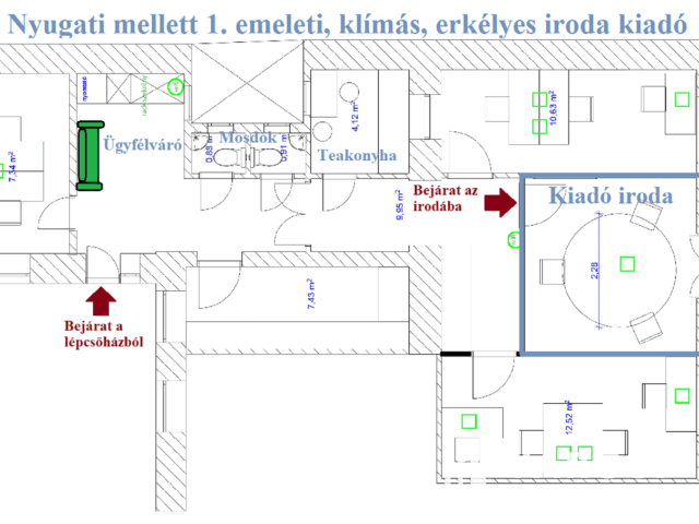 A Nyugati mellett 1. emeleti, klímás, erkélyes iroda kiadó