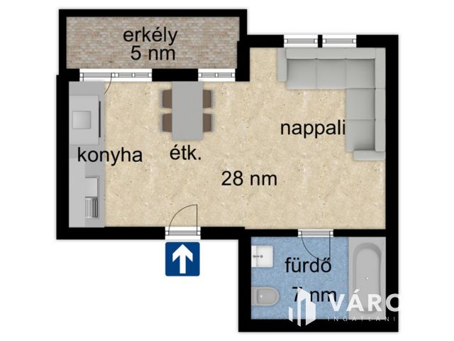 Kulcsrakész lakás, gépesített konyhával.