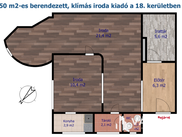 50 m2-es berendezett, klímás iroda kiadó a 18. kerületben